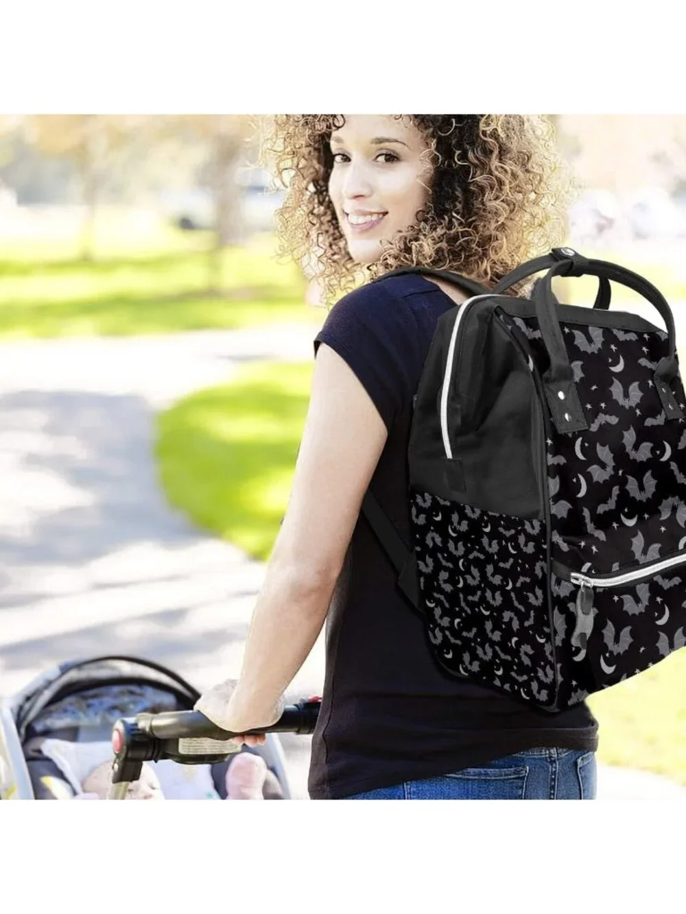 Stylish Black & Gray Bats Diaper Bag Backpack - Large Capacity, Multi-Function